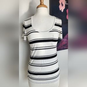 Women's Banana Republic - Black and White Striped T-shirt - Size S